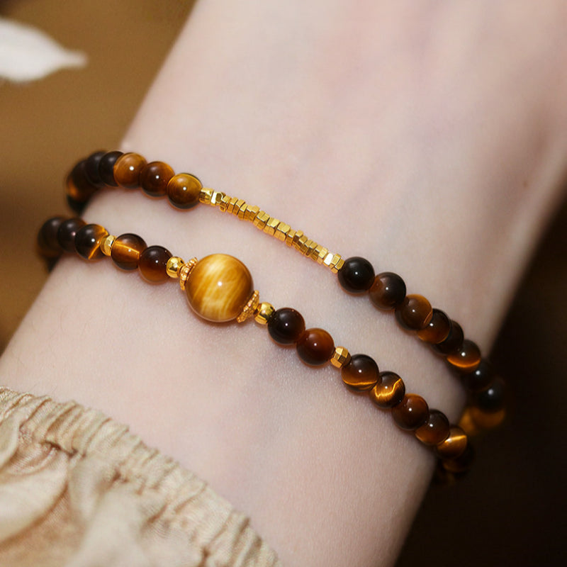 Natural Tiger Eye Stone Bracelet — Fortune-Attracting & Luck-Boosting Double Layer Stacked