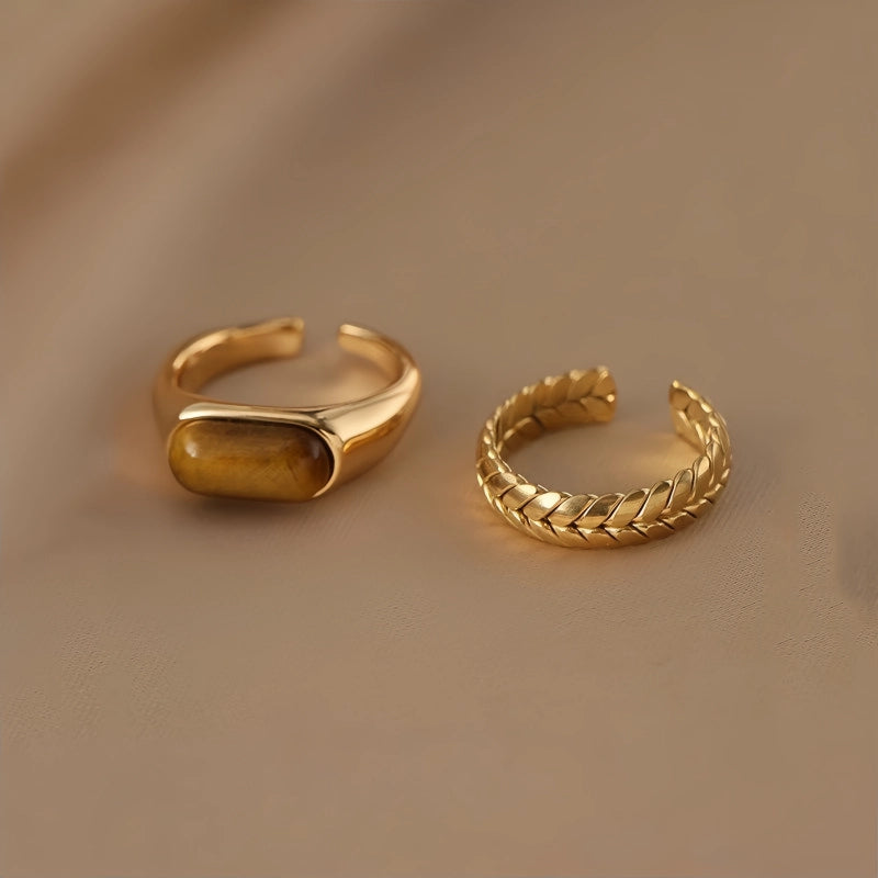 Natural Tiger Eye Stone Ring With Retro Saddle And High-end Design