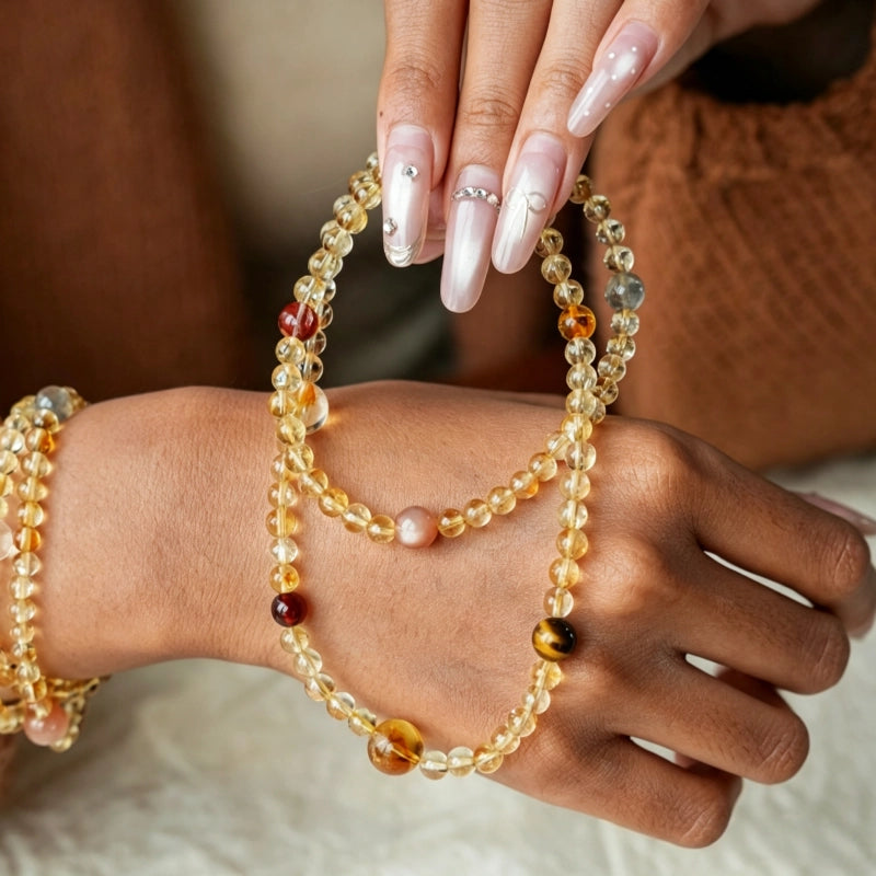 Natural Yellow Phantom Citrine Mixed Gem Multi-Loop Wealth Bracelet - Boost Steady Income & Career