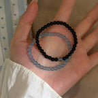 Smooth Round Bead Aquamarine Obsidian Bracelet - Serenity & Protection