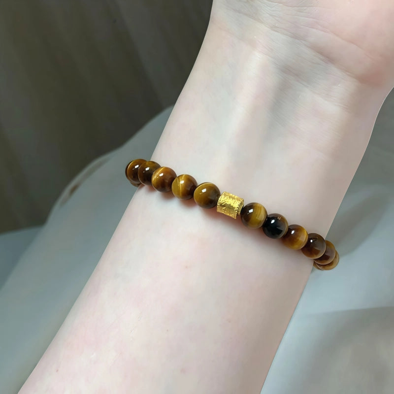 Bracelet élastique perles œil de tigre naturel - Attire la richesse, cadeau d'anniversaire idéal
