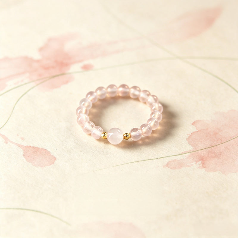 Bague en quartz rose naturel Amour et Paix