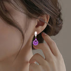 Natural Amethyst Color Treasure Pure Silver Luxury Earrings