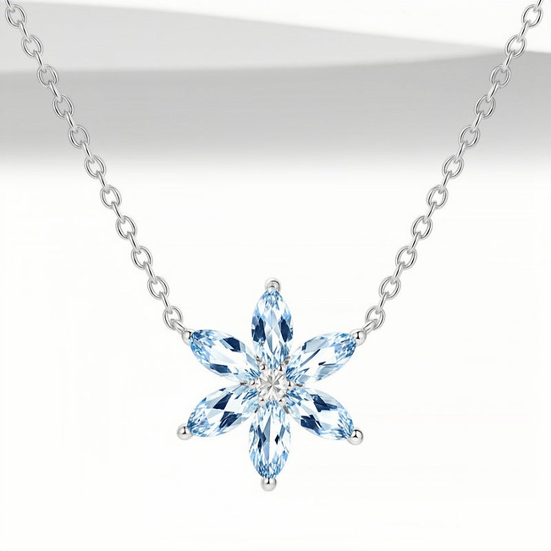 Natural Aquamarine Flower Necklace - Calm Your Energy
