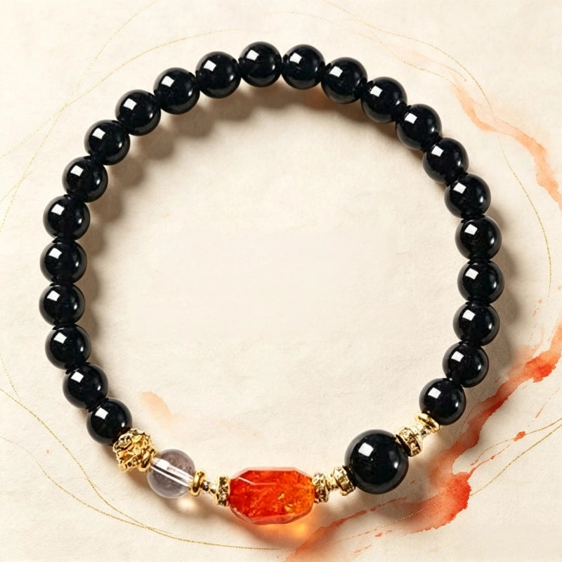 Bracelet en obsidienne naturelle Équilibre Eau Feu