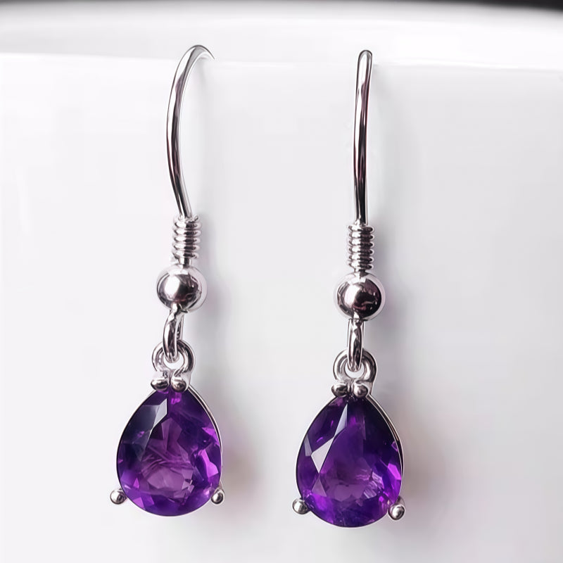 Teardrop Amethyst Silver‑Tone Jewelry Set