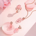 Natural Rose Quartz Necklace, Earrings & Ring Jewelry Set - guards sweet relationships