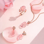 Natural Rose Quartz Necklace, Earrings & Ring Jewelry Set - guards sweet relationships