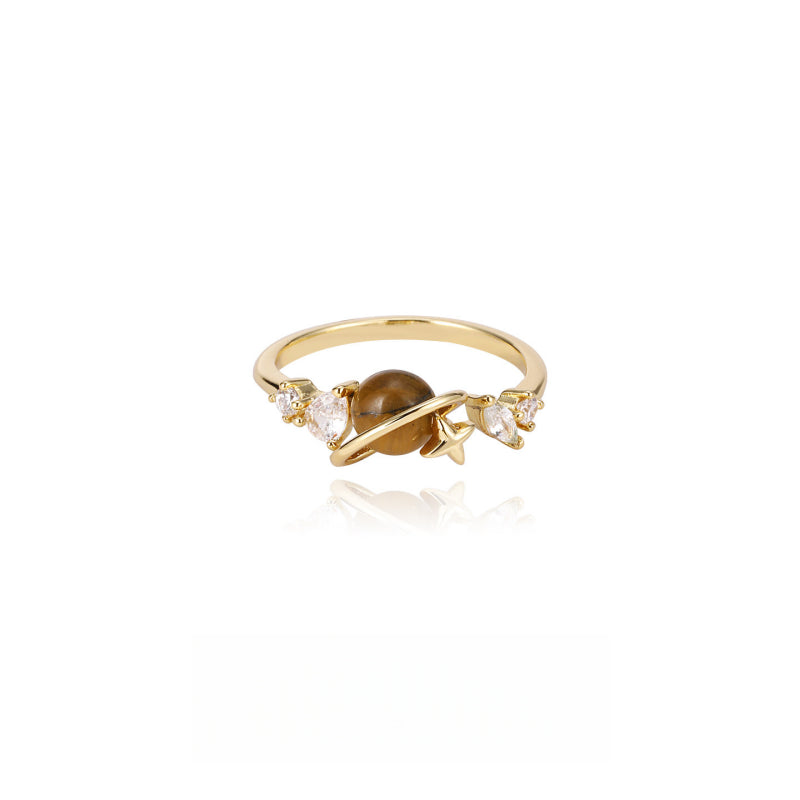 Planet Tiger's Eye Healing Crystal Ring, Wealth & Courage Talisman