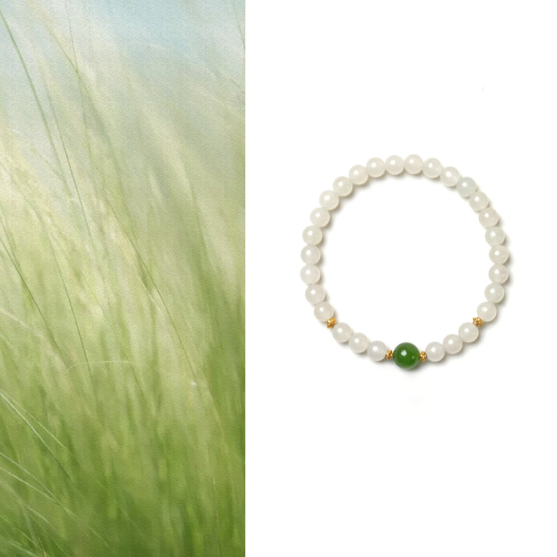 Natural Hetian White Jade Bracelet — Pure Energy White & Green Jade