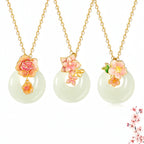 Hetian Jade Floral Donut Necklace - Peace Charm with Floral Motif