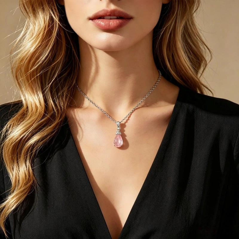 Pink Dewdrop Natural Crystal Necklace