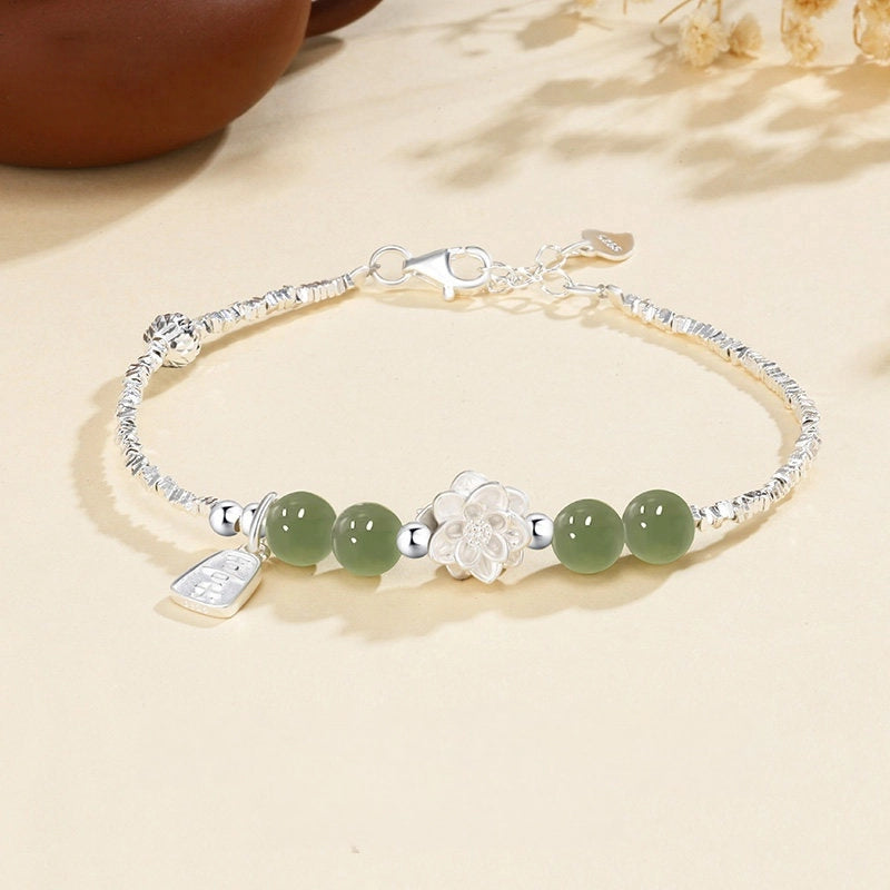 Bracelet Lotus Lumière Intérieure en Jade Naturel du Hetian