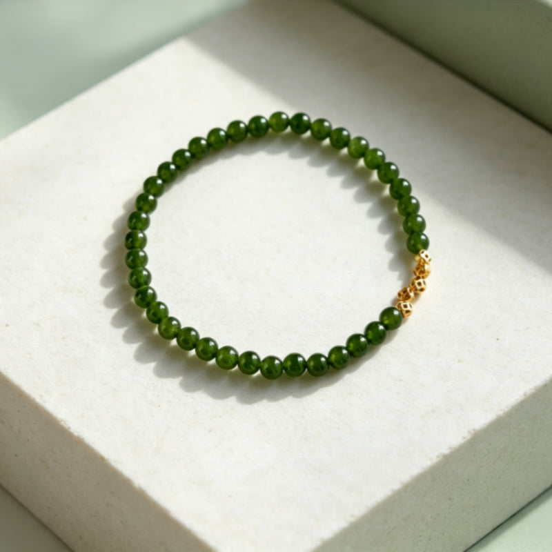 Natural Hetian Jade Golden Beads Bracelet - Inner Peace and Good Fortune
