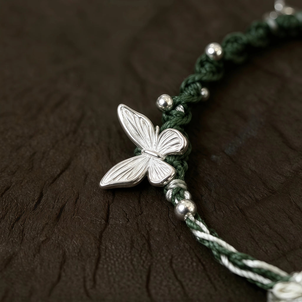 Hand Braided Silver Lotus Butterfly Bracelet - Purity & Freedom