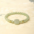 Natural Hetian Jade Square Fortune Plaque Bracelet, Ideal Blessings and Peace Gift