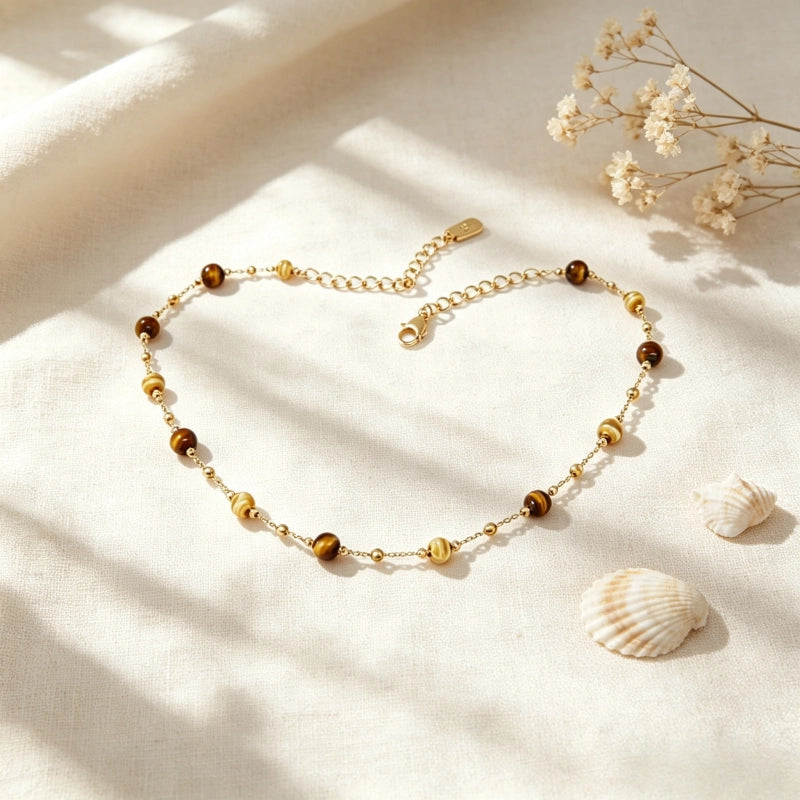 Collier en pierre œil de tigre naturelle, ras-de-cou Maillard ciel étoilé