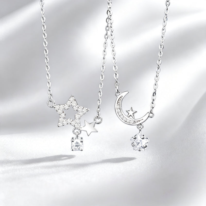 Moon & Star Necklace - Stars guide your way, the moon guards your nights