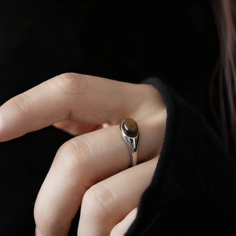 Natural Tiger Eye Stone Ring With Retro Temperament, Light Luxury Versatile Ring