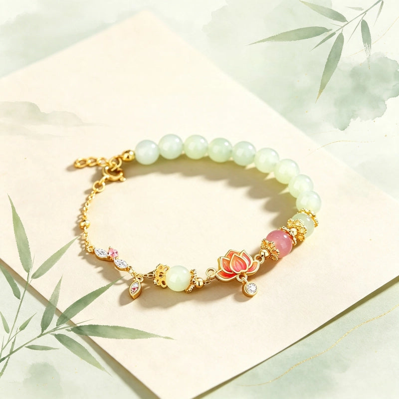 Bracelet en jade naturel de Hetian "Lueur intérieure" Lotus