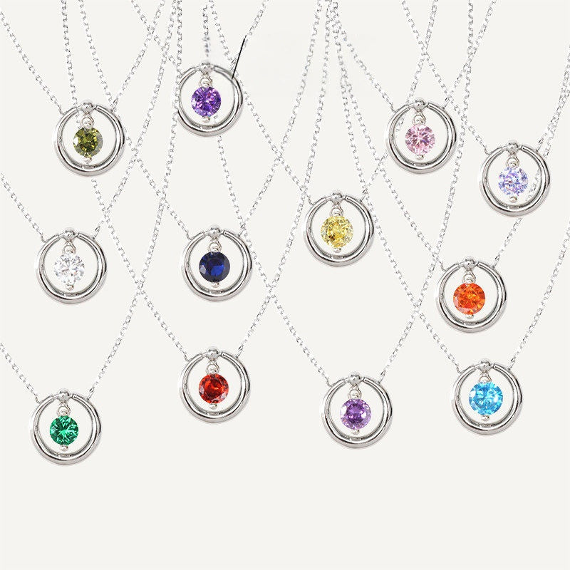 60th Birthday Necklace - Six Rings for Six Decades Sterling Silver Birthstone Gift