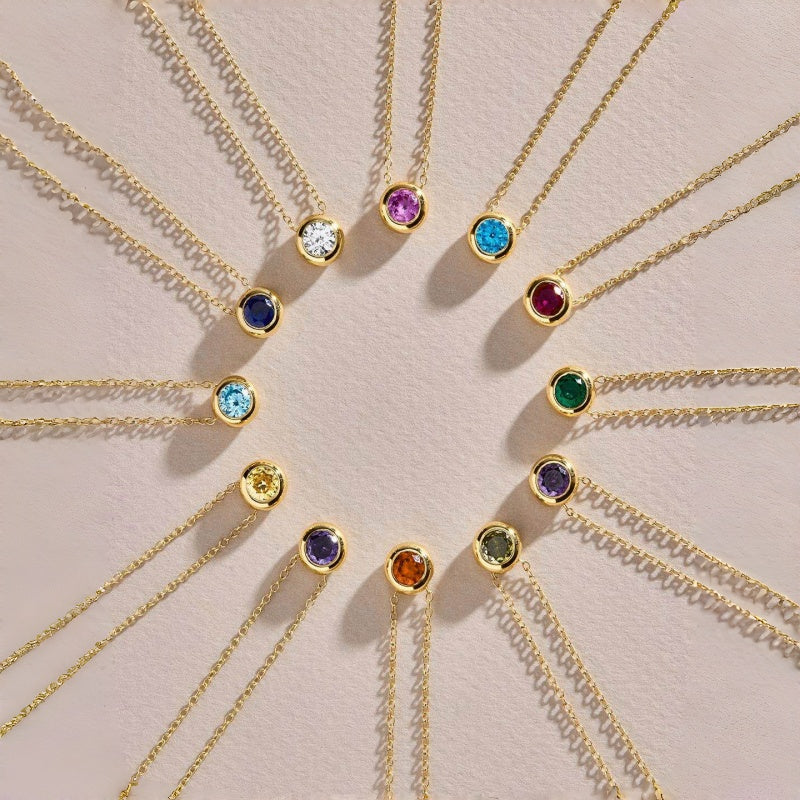 Dainty Birthstone Necklace | 925 Sterling Silver Colorful Crystal Pendant | Minimalist Clavicle Chain