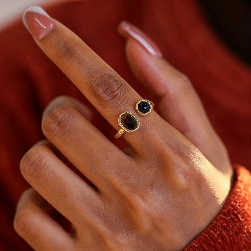 Bague en pierre Œil de Tigre naturel Rétro Melad Nouveau Luxe léger Design Sens Bague Courage