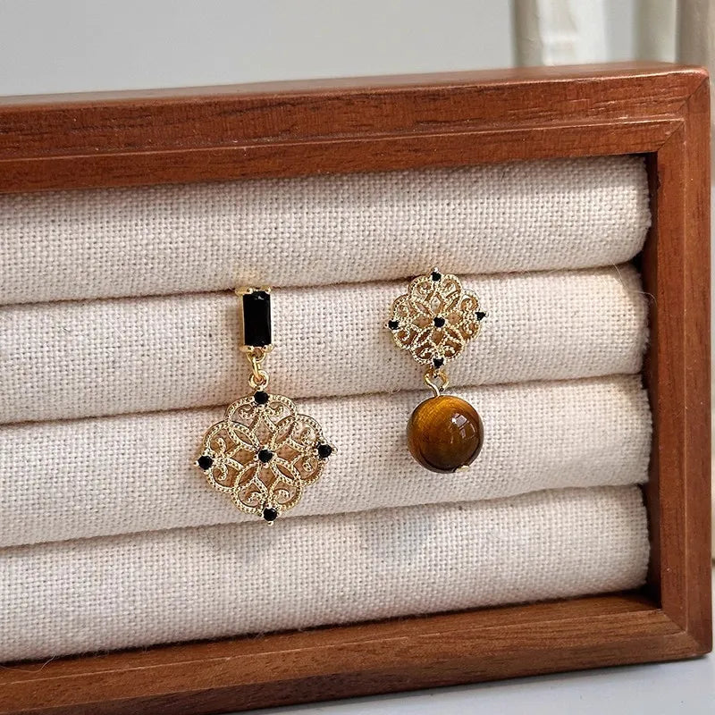 Boucles d'oreilles asymétriques œil de tigre, accessoire d'oreille en cristal de richesse