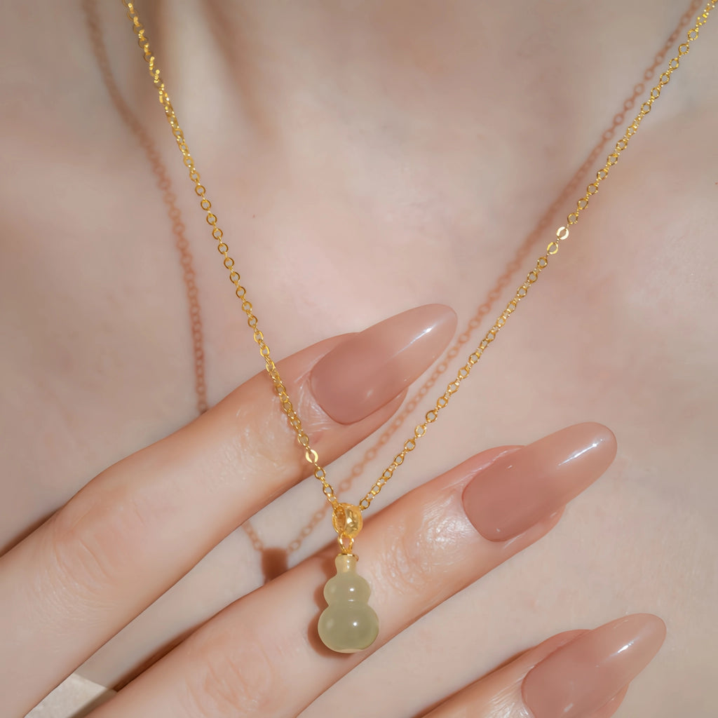 Natural Nephrite Gourd Necklace - Stone of Blessing & Prosperity
