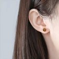 Boucles d'oreilles en pierre Œil de tigre naturelle S925, rondes, simples et haut de gamme