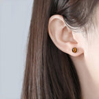 Boucles d'oreilles en pierre Œil de tigre naturelle S925, rondes, simples et haut de gamme