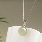 Hetian Jade Turnover Bead Pendant S925 Chain Necklace - Calm Mind and Steady Blessings