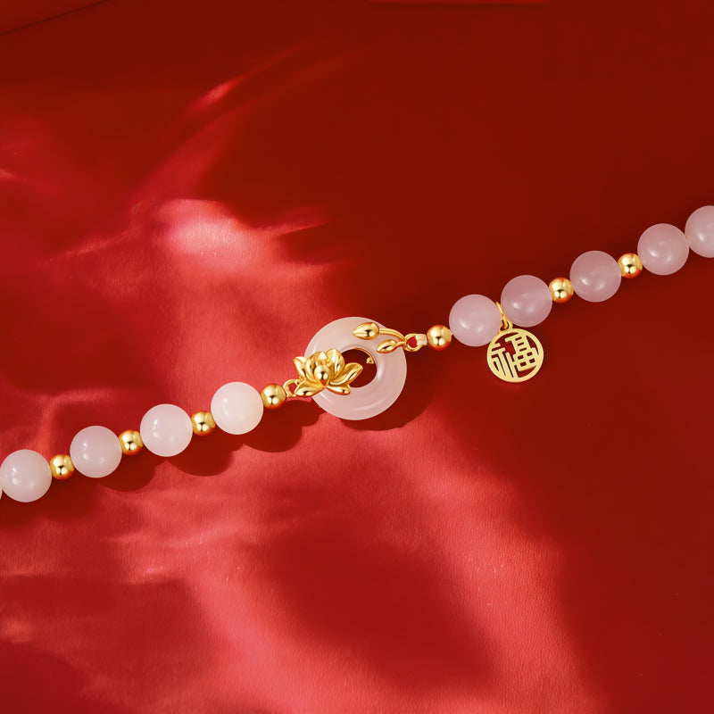 Natural Hetian Jade Lotus Peace Buckle Bracelet, Gift for Peace Wishes
