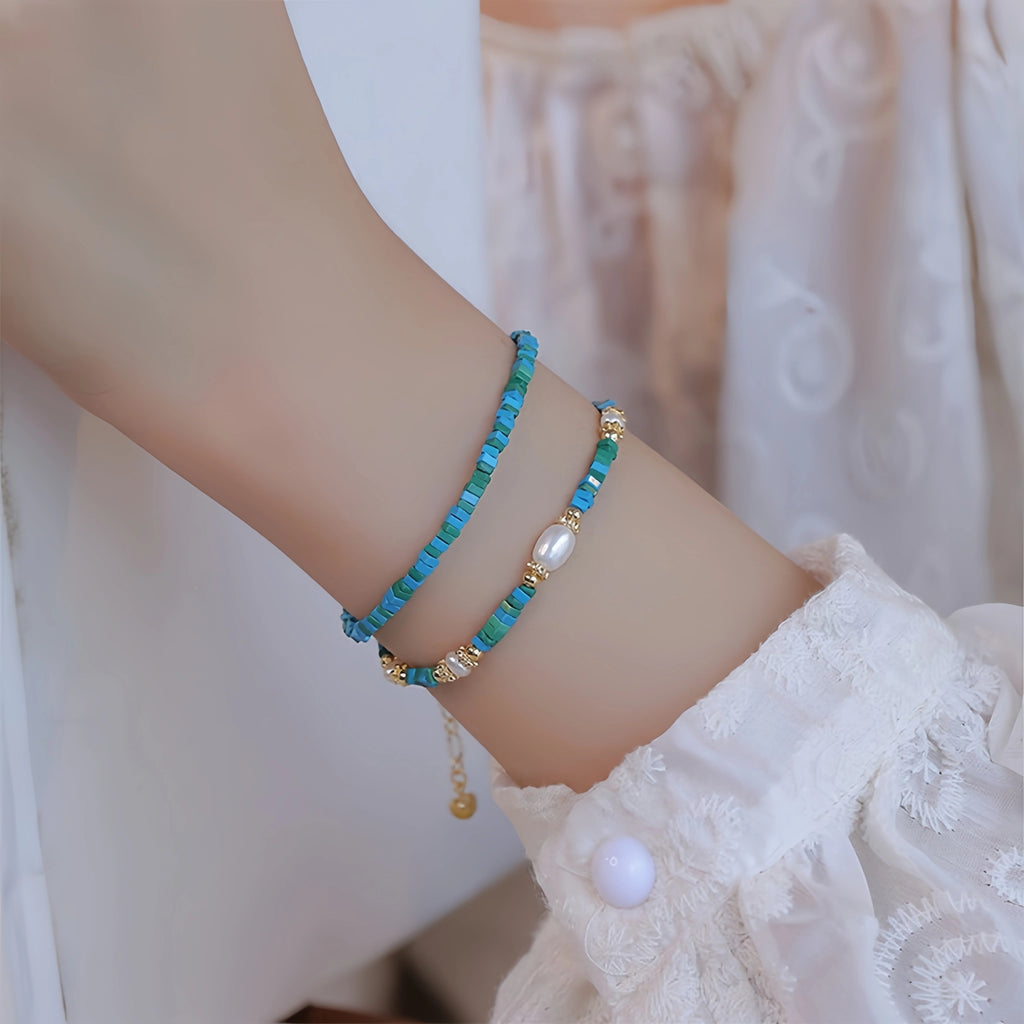Turquoise & Pearl Stackable Bracelet - Protection & Inner Peace