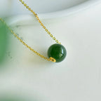 Dainty Natural Hetian Green Jade Bead Necklace - Calm & Peace
