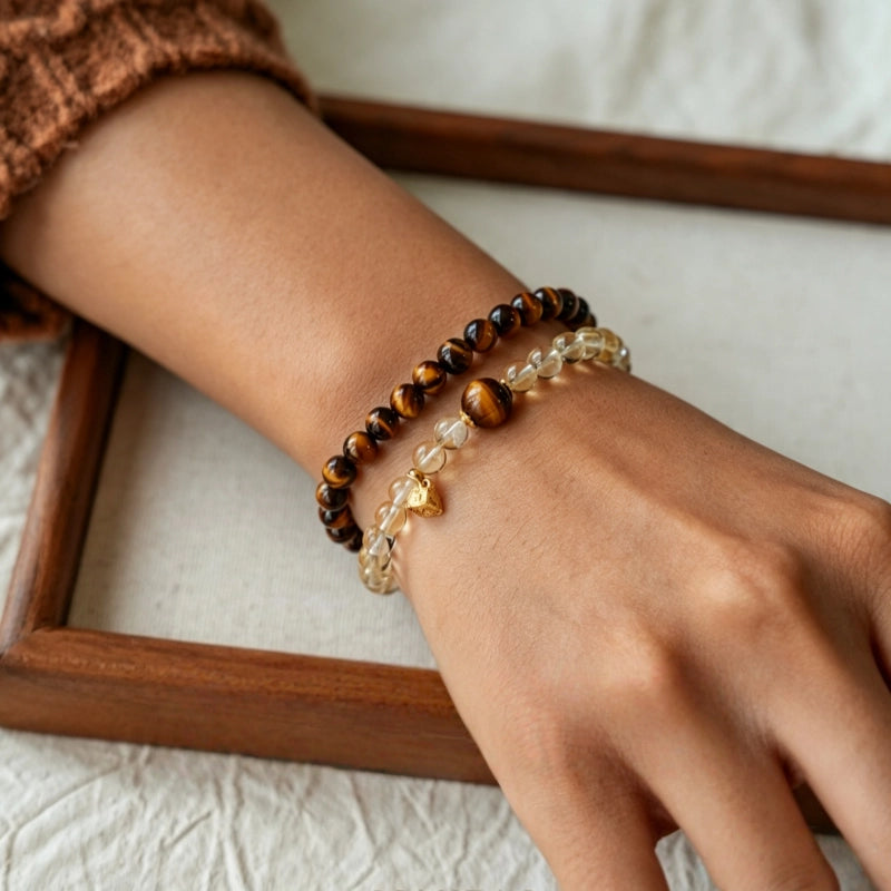 Natural Citrine & Tiger Eye Bracelet - Attracts Wealth & Transforms Luck