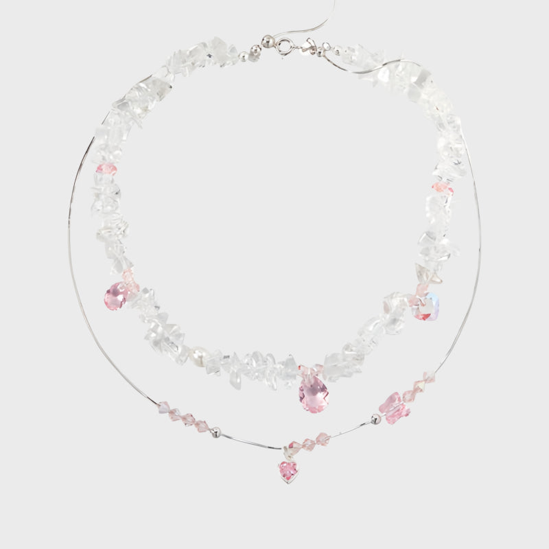 Clear Quartz Necklace Crystal Luck-Boosting Layered Choker