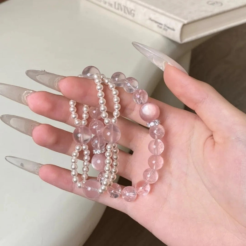 Natural Pink Crystal Pearl Beads Bracelet – Attract Good Relationships, Romance & Gentle Aura