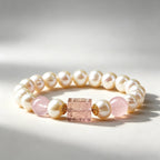 Freshwater Pearl Powder Crystal Bracelet — Rose Quartz Attracts Gentle Love