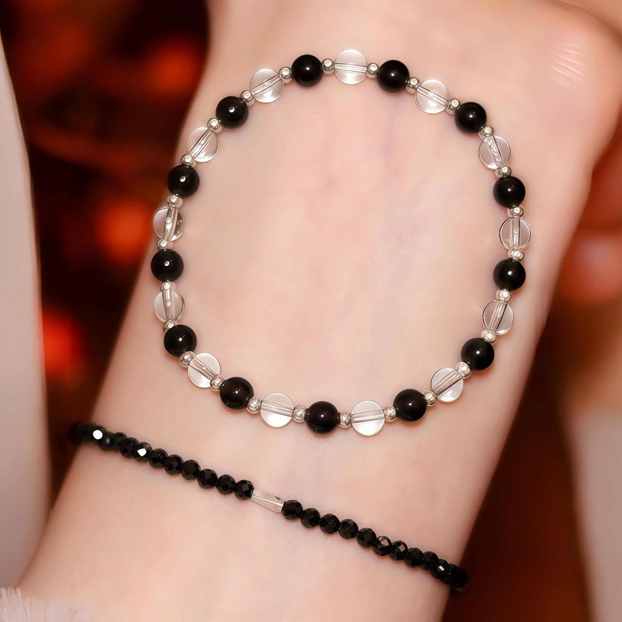 Cool Dark‑Tone Stacking Beaded Bracelets - Protection & Purification