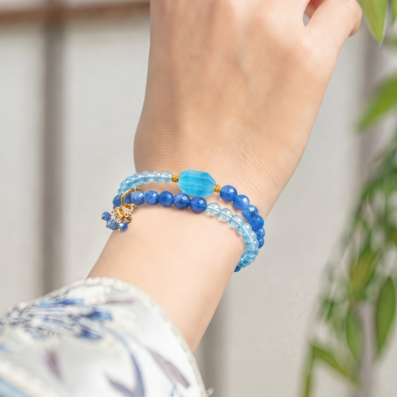 Natural Double Blue Crystal Multi Circle Bracelet - Confidence and Positive Energy