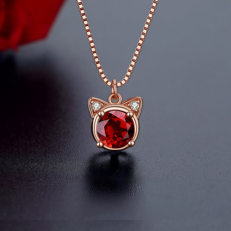 Delicate Rose Gold Cat‑Head Red Stone Complete Jewelry Set - Protection