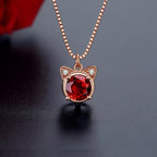 Delicate Rose Gold Cat‑Head Red Stone Complete Jewelry Set - Protection