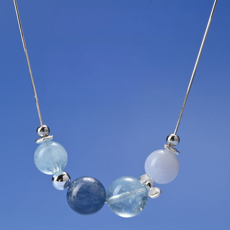 Natural Aquamarine Blue Stones Necklace - Water Element, Harmonious Energy