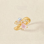 Bow Pearl Natural Rose Quartz Crystal Ring - Self-love First, Fortune Follows