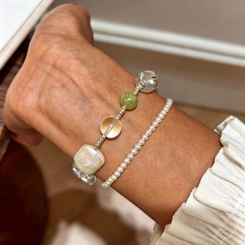 Bracelet Quartz Clair & Perles d'Eau Douce – Purifie l'Aura, Équilibre les Émotions