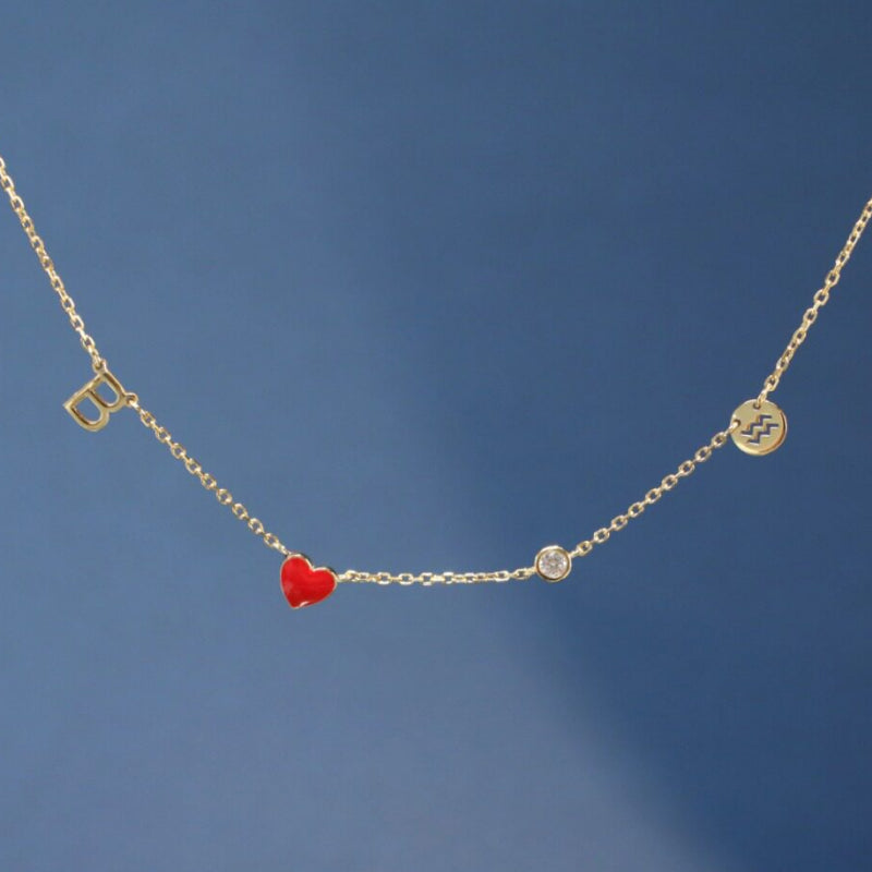 Customizable Letter/Zodiac/Zircon/Enamel Heart Pendant Necklace