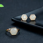 Natural Hetian Jade Hexagonal Ring & Earrings Set - Nurture Body & Soul