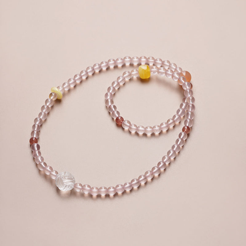 Triple Wrap Natural Rose Crystal Bracelet - Embrace Love & Warmth