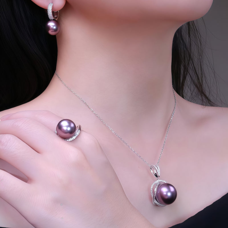 Purple Freshwater Pearl Jewelry Set - Nobility & Gentleness